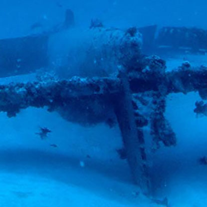 Photo of the F6F Hellcat on the sea floor